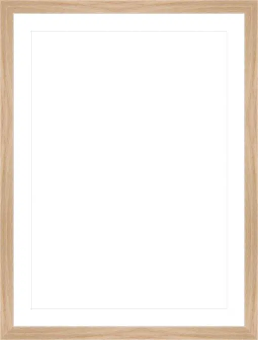 Blank wooden picture frame with white mat, ready for photo or artwork insertion.
